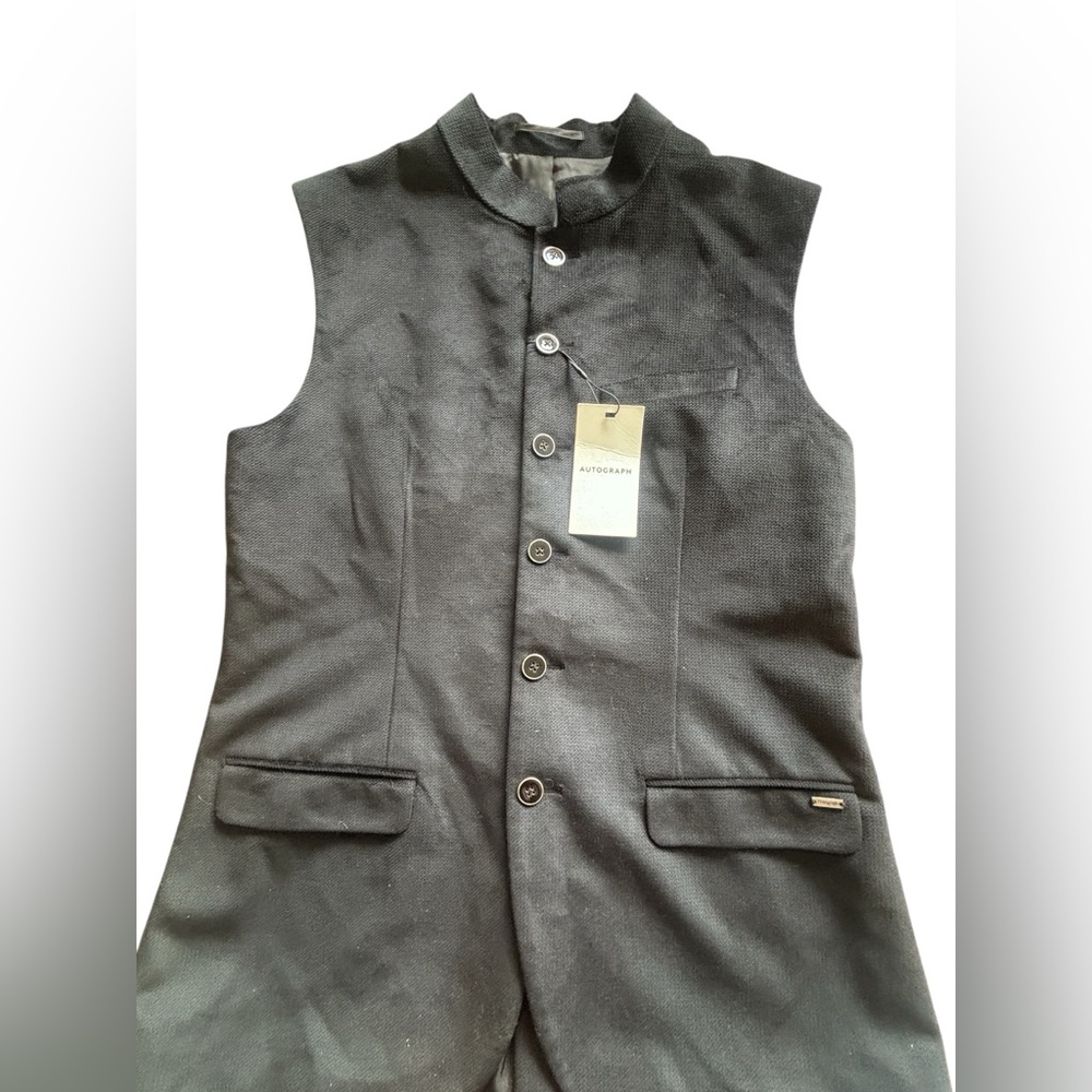 Autograph Black Wool Blend Waistcoat Vest Tailored Button Front NWT 38S